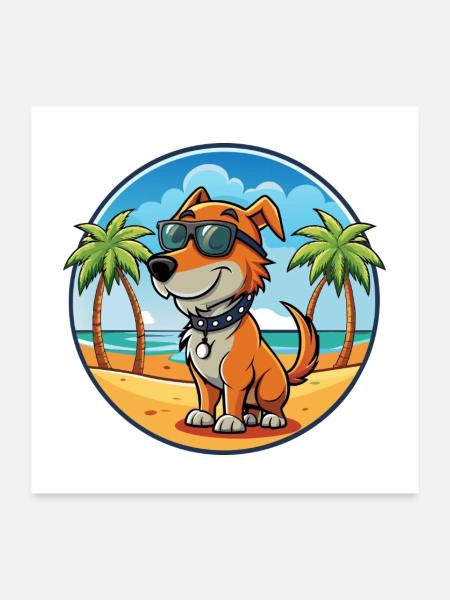 Polnische Jagdhund Hund Rasse Cartoon Sonnenbrille - Poster 60x60 cm - Weiß - Vorne