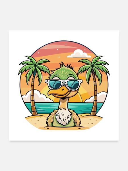 Strauß lustige Cartoon Sommer Strand Sonnenbrille - Poster 60x60 cm - Weiß - Vorne