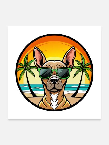 Inka Unbehaarte Hunderasse Cartoon Sonnenbrille Strand - Poster 60x60 cm - Weiß - Vorne