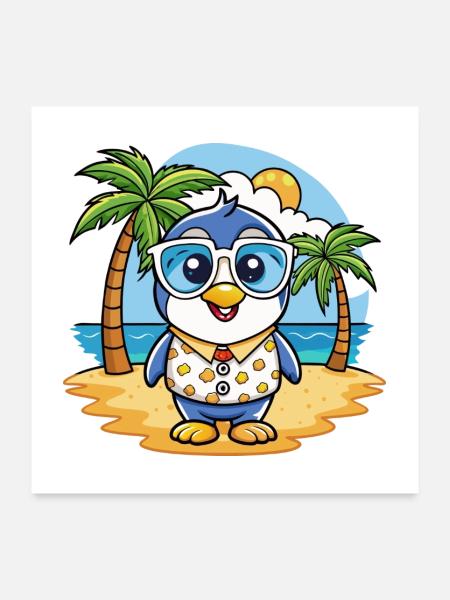 Pinguin Lustige Cartoon Sommer Strand Sonnenbrille - Poster 60x60 cm - Weiß - Vorne