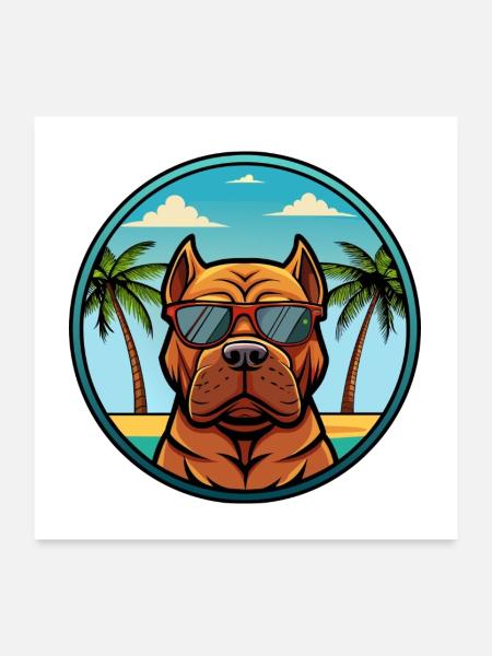 Französisch Bordeaux Mastiff Hunderasse Cartoon Strand - Poster 60x60 cm - Weiß - Vorne