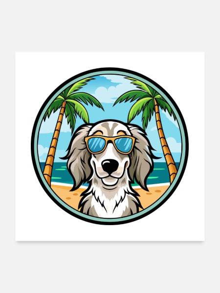 English Setter Hund Rasse Cartoon Sonnenbrille Strand - Poster 60x60 cm - Weiß - Vorne