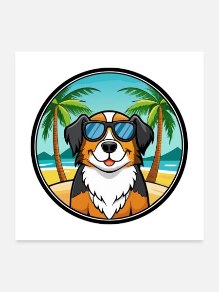 Großer Schweizer Sennenhund Rasse Cartoon Beach - Poster 60x60 cm - Weiß - Vorne