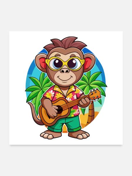 Lunettes de soleil de plage d’été de dessin animé de singe drôle - Poster 60 x 60 cm - blanc - Devant