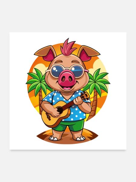 Lustige Schwein Sommer Strand Sonnenbrille Hawaiianisch - Poster 60x60 cm - Weiß - Vorne