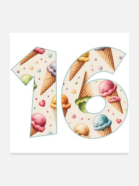 CREAM NUMBER 16 YEARS CREAM 16TH BIRTHDAY - Poster 24" x 24" (60x60 cm) - white - Front