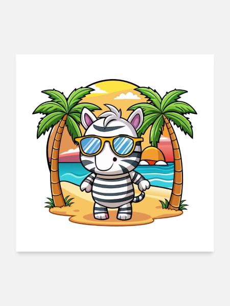Zebra Lustige Cartoon Sommer Strand Sonnenbrille - Poster 60x60 cm - Weiß - Vorne