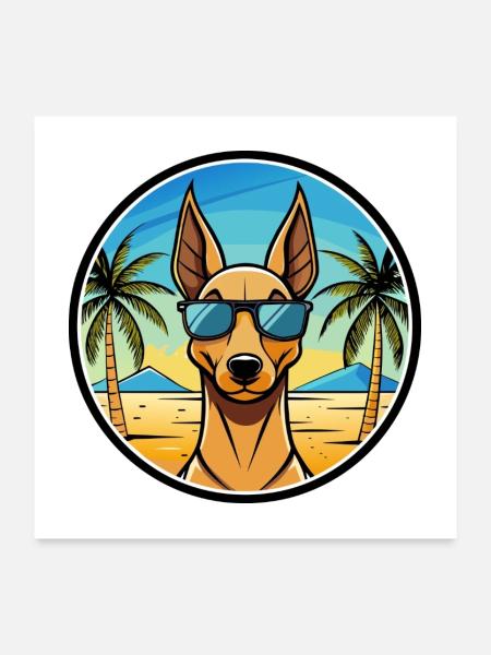 Pharao Hound Hund Rasse Cartoon Sonnenbrille Strand - Poster 60x60 cm - Weiß - Vorne