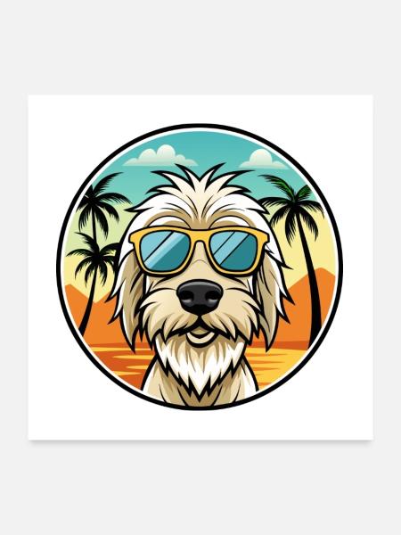 Spinone Italiano Hunderasse Cartoon Sonnenbrille Strand - Poster 60x60 cm - Weiß - Vorne