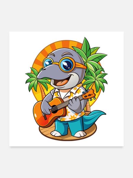Lustige Delphin Cartoon Sommer Strand Sonnenbrille - Poster 60x60 cm - Weiß - Vorne