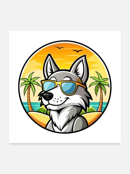 Tschechoslowakische Wolfshundrasse Cartoon Sonnenbrille - Poster 60x60 cm - Weiß - Vorne