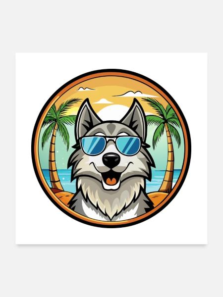 Kaukasische Ovcharka Hunderasse Cartoon Sonnenbrille - Poster 60x60 cm - Weiß - Vorne