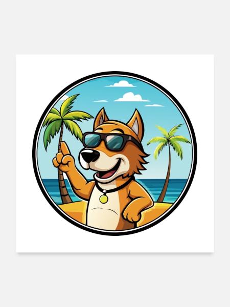 Auvergne Chien D’arrêt Race Dessin Animé Lunettes De Soleil Plage - Poster 60 x 60 cm - blanc - Devant