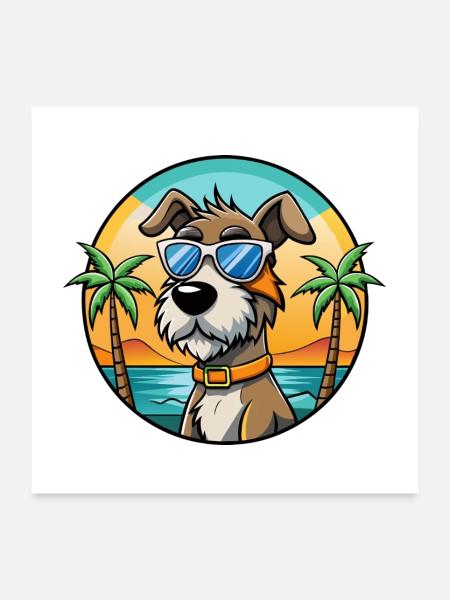Istrischer Drahthaarhund Hunderasse Cartoon Beach - Poster 60x60 cm - Weiß - Vorne