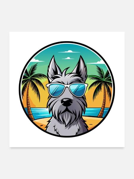 Scottish Terrier Chien Race Dessin Animé Lunettes De Soleil Plage - Poster 60 x 60 cm - blanc - Devant