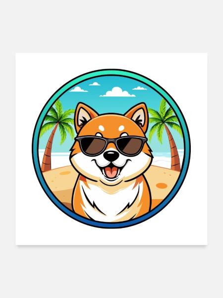 Shih Poo Hunderasse Cartoon Sonnenbrille Strand - Poster 60x60 cm - Weiß - Vorne