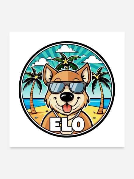 Längerer Spitzname Hund Rasse Cartoon Sonnenbrille Strand - Poster 60x60 cm - Weiß - Vorne