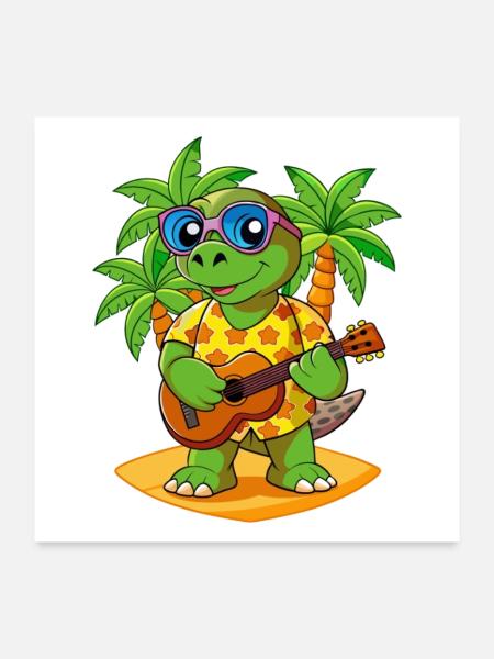 Lustige Schildkröte Cartoon Sommer Strand Sonnenbrille - Poster 60x60 cm - Weiß - Vorne