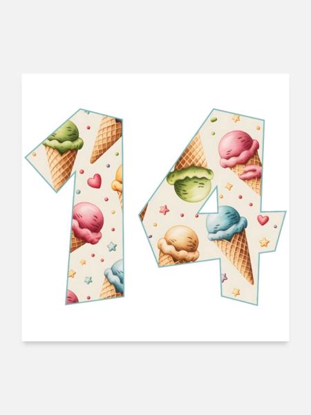 EISCREME NUMMER 14 JAHRE EIS 14. GEBURTSTAG - Poster 60x60 cm - Weiß - Vorne