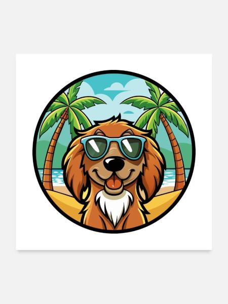 Boykin Spaniel Hunderasse Cartoon Sonnenbrille Strand - Poster 60x60 cm - Weiß - Vorne