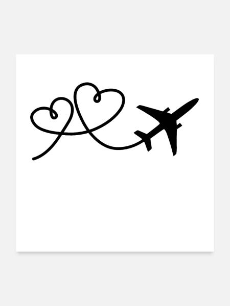 Flugzeug Flieger mit Herz fliegen Pilot - Poster 60x60 cm - Weiß - Vorne