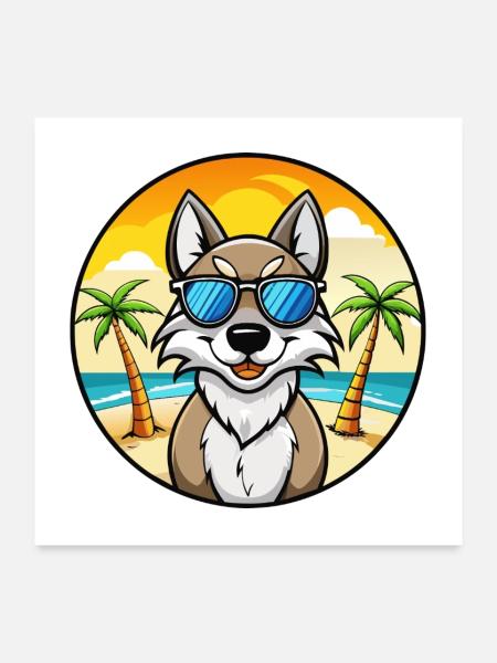 Tschechoslowakische Wolfshundrasse Cartoon Sonnenbrille - Poster 60x60 cm - Weiß - Vorne
