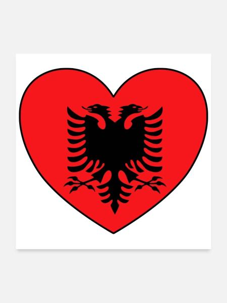 Albanien Flagge Herz - Poster 60x60 cm - Weiß - Vorne
