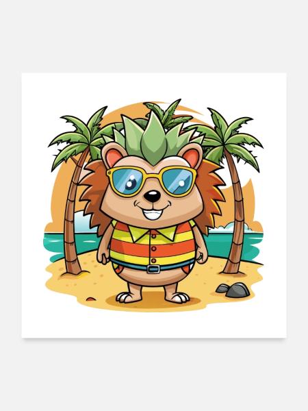 Igel Lustige Cartoon Sommer Strand Sonnenbrille - Poster 60x60 cm - Weiß - Vorne