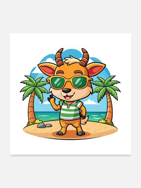 Antilope Lustige Cartoon Sommer Strand Sonnenbrille - Poster 60x60 cm - Weiß - Vorne