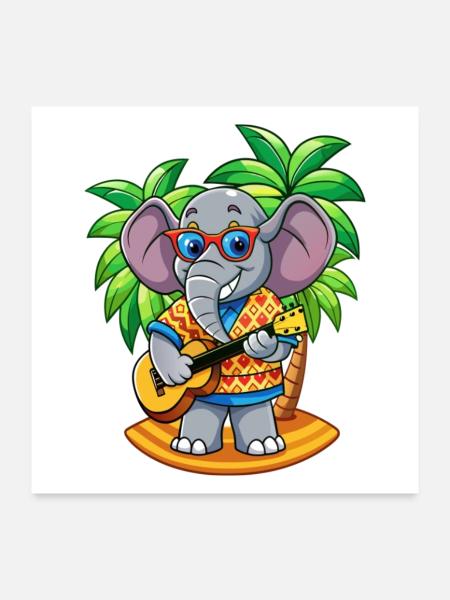 Lustige Elefant Cartoon Sommer Strand Sonnenbrille - Poster 60x60 cm - Weiß - Vorne