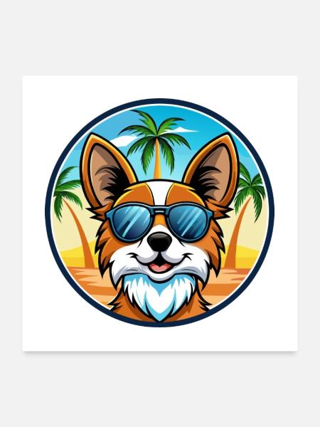 Papillon Hunderasse Cartoon Sonnenbrille Strand - Poster 60x60 cm - Weiß - Vorne