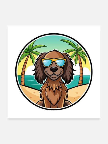 Deutsch Langhaar Vorstehhund Rasse Cartoon Strand - Poster 60x60 cm - Weiß - Vorne