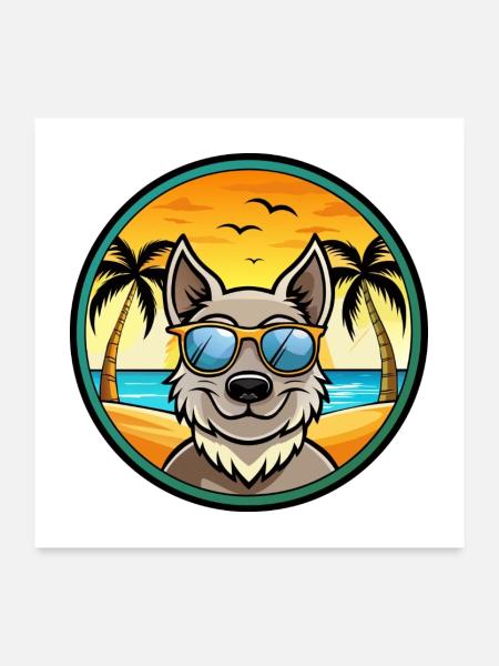 Mudi Chien Race Dessin Animé Lunettes De Soleil Plage - Poster 60 x 60 cm - blanc - Devant