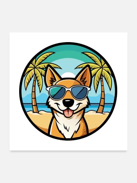 Perro De Presa Mallorquinische Hunderasse Cartoon Beach - Poster 60x60 cm - Weiß - Vorne