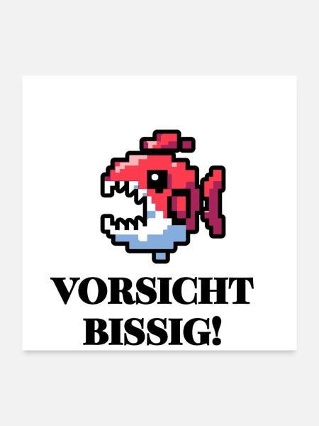 Vorsicht Bissig - Lustiges Fisch Design - Poster 60x60 cm - Weiß - Vorne