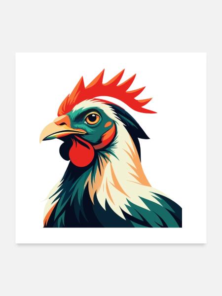 Huhn Cartoon Figur Buntes Haustier Tier - Poster 60x60 cm - Weiß - Vorne