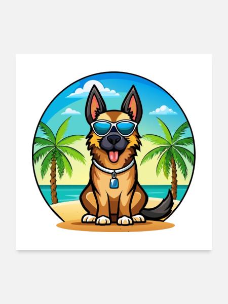 Deutsche Schafpudel Hunderasse Cartoon Sonnenbrille - Poster 60x60 cm - Weiß - Vorne