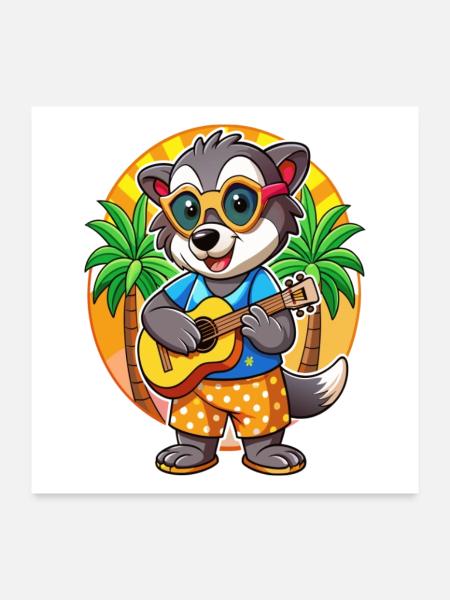 Lustige Dachs Cartoon Sommer Strand Sonnenbrille - Poster 60x60 cm - Weiß - Vorne