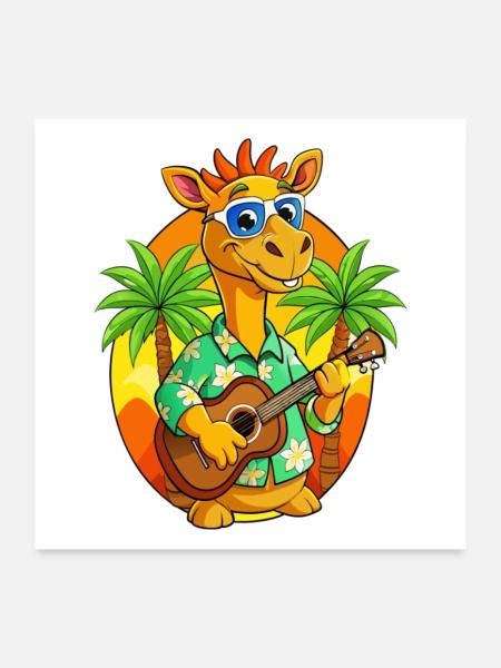 Lustige Kamel Cartoon Sommer Strand Sonnenbrille Gitarre - Poster 60x60 cm - Weiß - Vorne