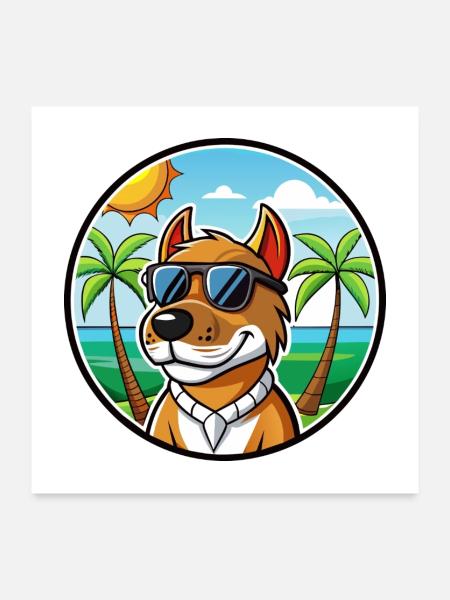 Norwegischer Windhund Dunker Hunderasse Cartoon Strand - Poster 60x60 cm - Weiß - Vorne