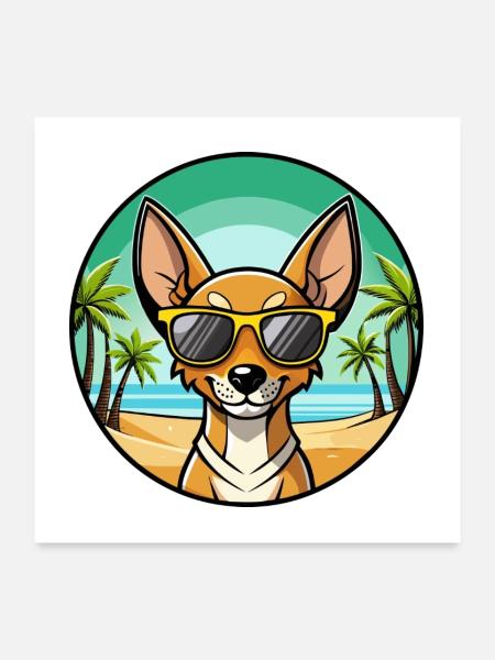 Cirneco Dell Etna Hunderasse Cartoon Sonnenbrille Strand - Poster 60x60 cm - Weiß - Vorne