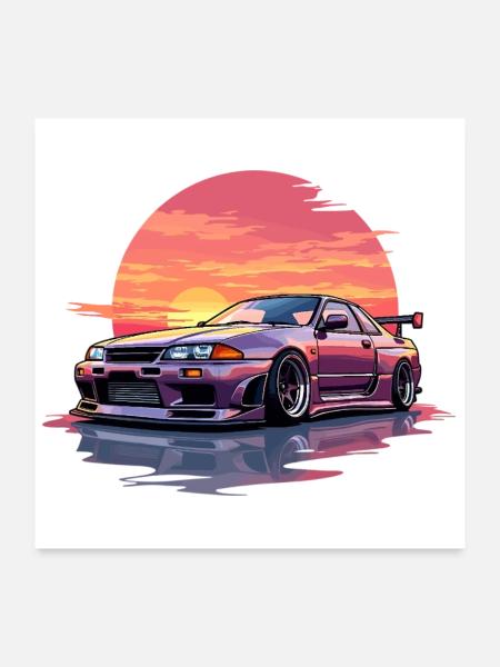 Skyline Sonnenuntergang - Poster 60x60 cm - Weiß