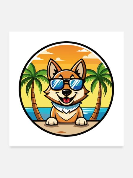 Tschechoslowakische Vlcak Hunderasse Cartoon Sonnenbrille - Poster 60x60 cm - Weiß - Vorne