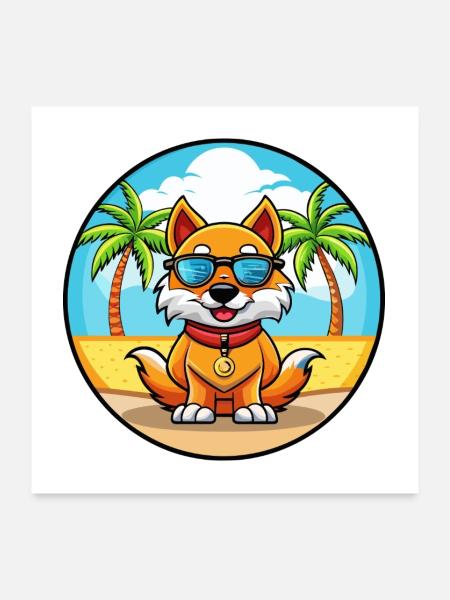 Chinesische kaiserliche Hunderasse Cartoon Sonnenbrille Strand - Poster 60x60 cm - Weiß - Vorne