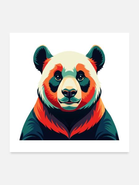 Panda Cartoon Figur Buntes Haustier Tier - Poster 60x60 cm - Weiß - Vorne