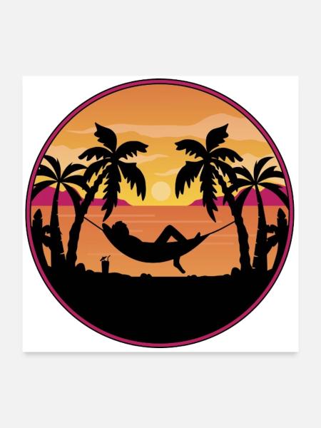 Hammock des palmiers Coucher du soleil - Poster 60 x 60 cm - blanc - Devant