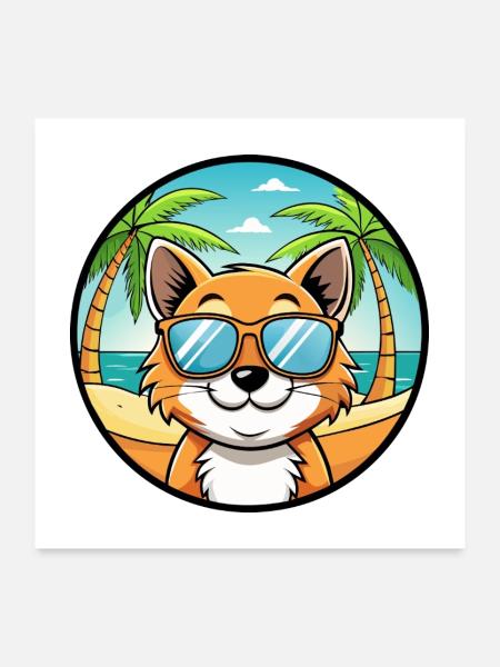 Bambino Katzenrasse Cartoon Sonnenbrille Strand - Poster 60x60 cm - Weiß - Vorne