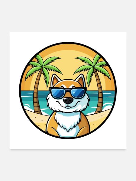 Grönland Hunderasse Cartoon Sonnenbrille Strand - Poster 60x60 cm - Weiß - Vorne