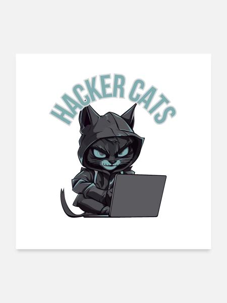Hacker cats - Poster 60x60 cm - Weiß