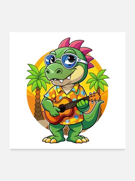 Lustige Dinosaurier Cartoon Sommer Strand Sonnenbrille - Poster 60x60 cm - Weiß